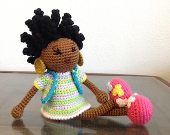 African Princess Doll -MADE TO ORDER -Free Domestic Shipping, Spring Colors bantu knots Natural Black Hair Baby shower nursery Girl Gift