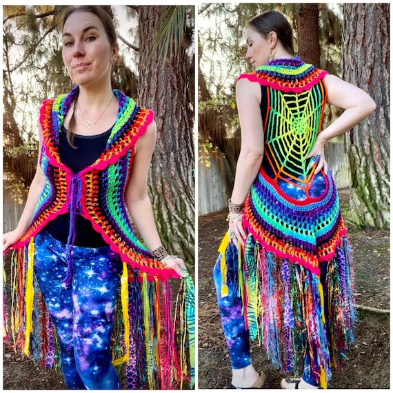 Spiderweb Fae Vest neon Halloween vest Fashion spooky spider witchy boho halloween spiderweb hippie witch Women boho fashion MADE TO ORDER