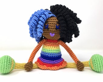 Rainbow Doll -MADE TO ORDER -Free Domestic Shipping, African American Black is beautiful curls twists Natural Hair nursery Baby Girl Gift