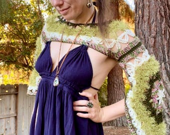 Crop Shrug green sweater shrug sweater autumn crop bolero shrug hippie fantasy shrug magical Women shrug boho fashion festival MADE TO ORDER