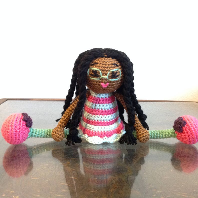 African American Doll MADE TO ORDER Free domestic shipping, plush Black Braids Glasses Pink Green Stripes Stuffed Baby Girl Kids Children image 2