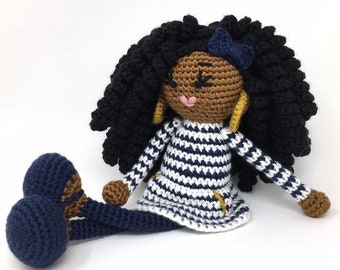 Black Doll -MADE TO ORDER -Free Domestic Shipping, long curls natural hair african american melanin birthday Christmas gift