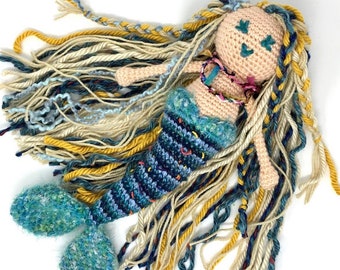 Blue and Yellow Mermaid Doll -MADE TO ORDER -Free Domestic Shipping, turquoise magical toys, mythical, handmade gifts, free the nipple