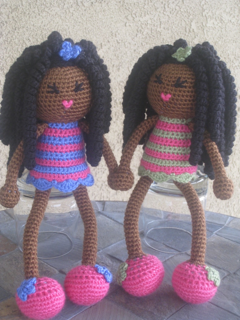 CROCHET PATTERN African Curly Haired Doll Plush Amigurumi Locks Dreads Natural Black Hair Stuffed Toy Baby Girl tutorial PDF image 4