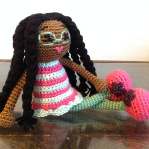 African American Doll MADE TO ORDER Free domestic shipping, plush Black Braids Glasses Pink Green Stripes Stuffed Baby Girl Kids Children image 3