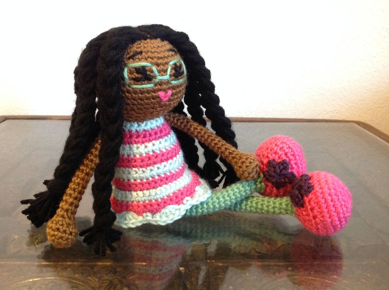 African American Doll MADE TO ORDER Free domestic shipping, plush Black Braids Glasses Pink Green Stripes Stuffed Baby Girl Kids Children image 3