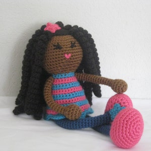 CROCHET PATTERN African Curly Haired Doll Plush Amigurumi Locks Dreads Natural Black Hair Stuffed Toy Baby Girl tutorial PDF image 2