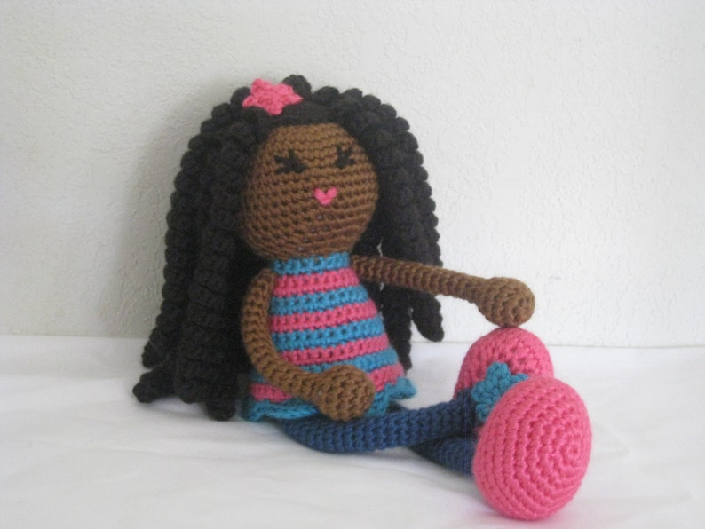 CROCHET PATTERN African Curly Haired Doll Plush Amigurumi Locks Dreads Natural Black Hair Stuffed Toy Baby Girl tutorial PDF image 2