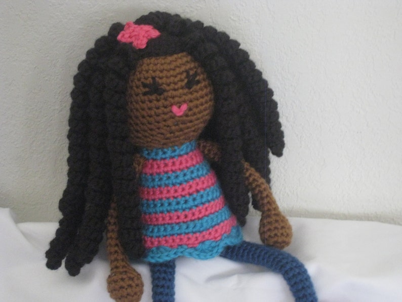 CROCHET PATTERN African Curly Haired Doll Plush Amigurumi Locks Dreads Natural Black Hair Stuffed Toy Baby Girl tutorial PDF image 3