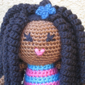 CROCHET PATTERN - African Curly Haired Doll Plush Amigurumi Locks Dreads Natural Black Hair Stuffed Toy Baby Girl tutorial PDF
