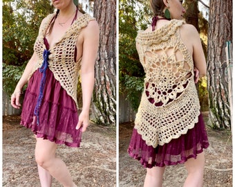 Custom Flower of Life or Forest Fae Vest (without fringe) -MADE TO ORDER -Free Domestic Shipping, hippie fairy magical Women blueberry milk