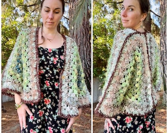 Cropped Cardigan Sweater Crop shrug sweater Unique shrug unique fashion mossy green fashion art clothing wearable art shrug READY TO SHIP