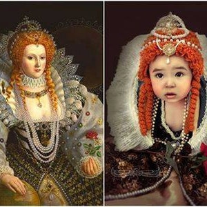 Queen Elizabeth I Wig -MADE TO ORDER -Free Domestic Shipping, Elizabethan Costume Redhead Red Hair Curls Hat Halloween Baby Adult Women Girl