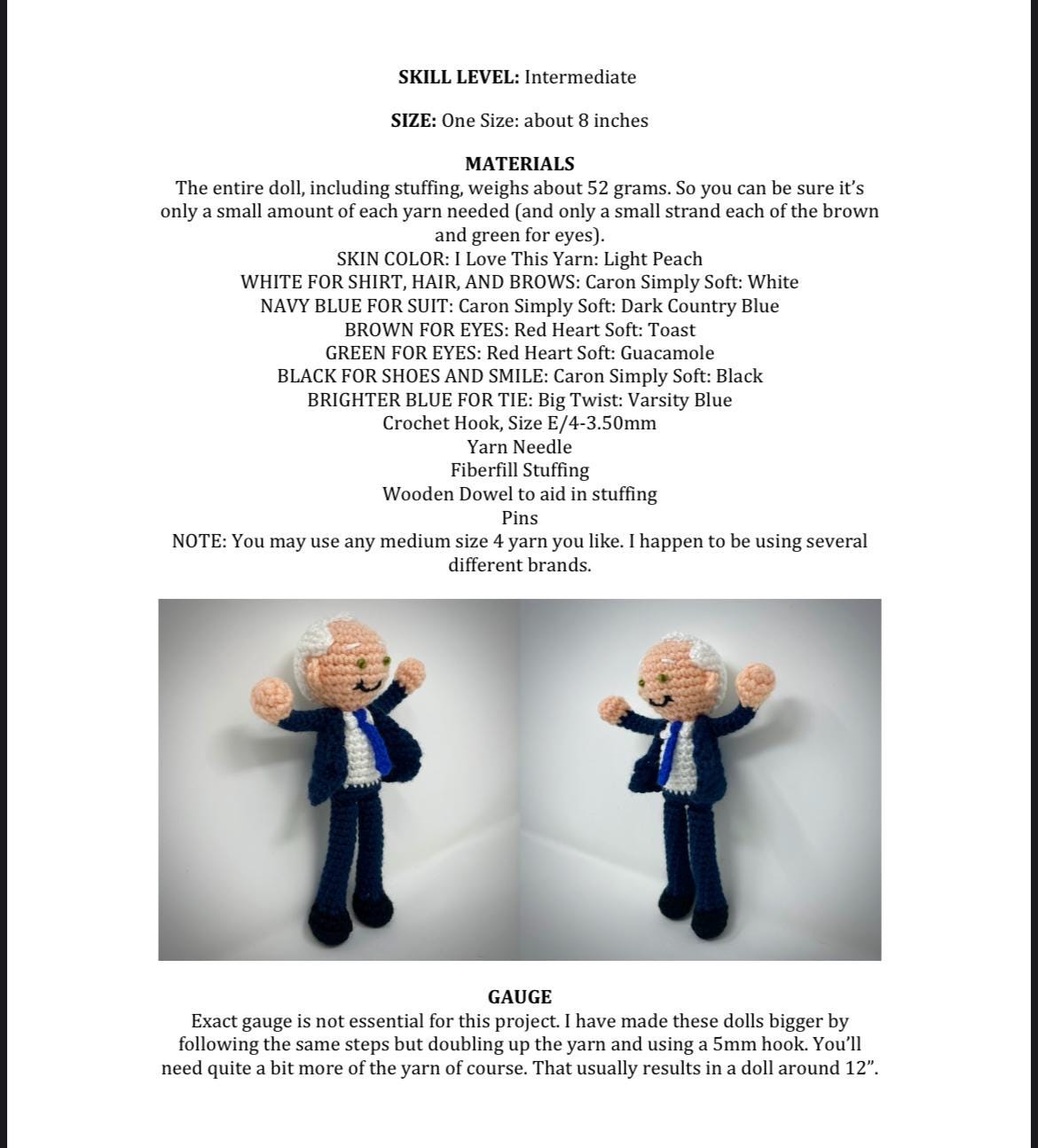 Tim Walz Doll Crochet Pattern Coach Walz Doll Crochet Pattern