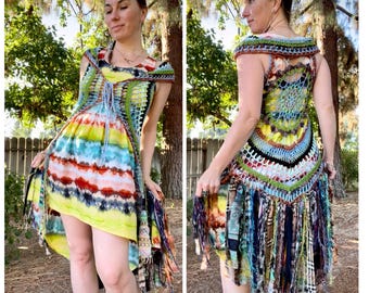 Vest Fae Fringe vest pink fae vest boho fashion rainbow vest kaleidoscope fantasy woodlands magical Women lace up boho fashion READY TO SHIP