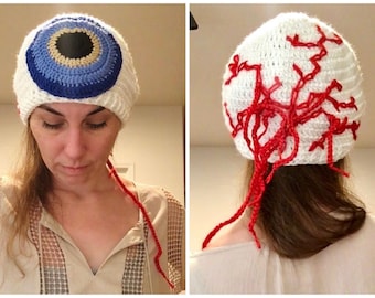 Eyeball Hat -MADE TO ORDER -Free Domestic Shipping, Halloween costume eye gore scary veins blood