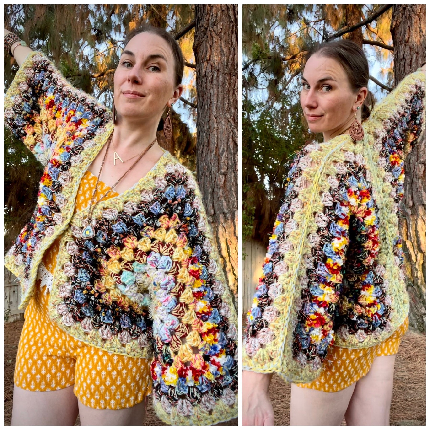 Cropped Cardigan Sweater Crop shrug sweater yellow rainbow shrug unique fashion mossy fashion art clothing wearable art shrug READY TO SHIP
