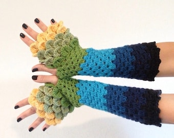 Dragon Scale Fingerless Gloves -CLEARANCE SALE -Free Domestic Shipping, rainbow handmade clothing Christmas gifts women Black Friday sale