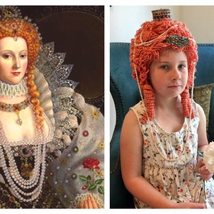 Queen Elizabeth I Wig -MADE TO ORDER -Free Domestic Shipping, Elizabethan Costume Redhead Red Hair Curls Halloween Baby Women Children Girls