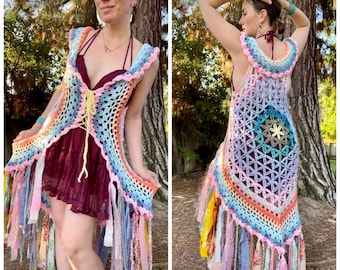 Fae Vest Flower of Life Vest Fae Fashion Faerie Fairy Vest Fringe Vest hippie fantasy magical Women boho fashion festival READY TO SHIP