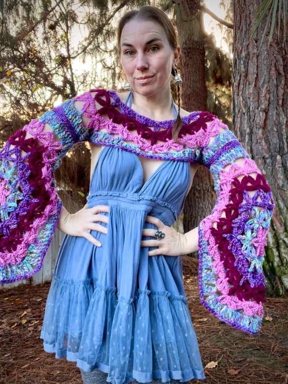 Crop Shrug berry sweater spring sweater Shrug Crop bolero turquoise teal hippie fantasy magical Women boho fashion festival MADE TO ORDER