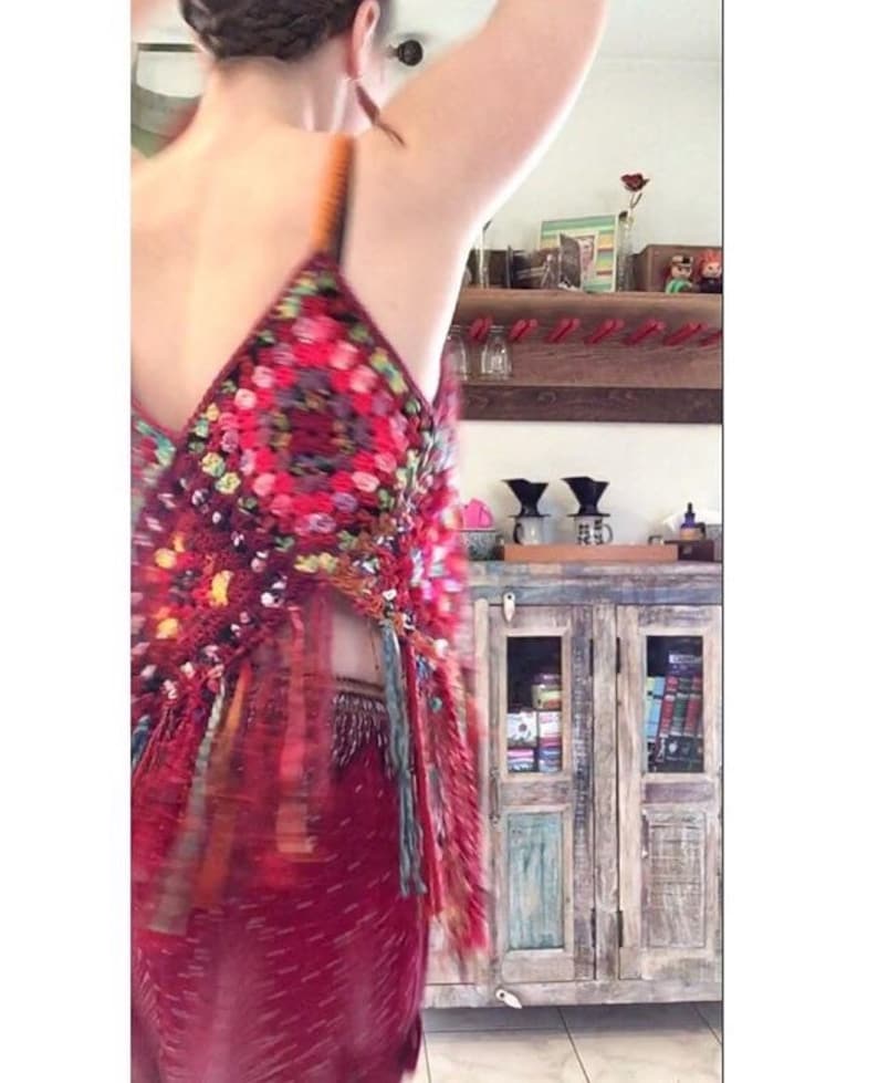 Fringe Crop Top Free Domestic Shipping red granny square tank top boho hippie festival women crochet retro READY TO SHIP