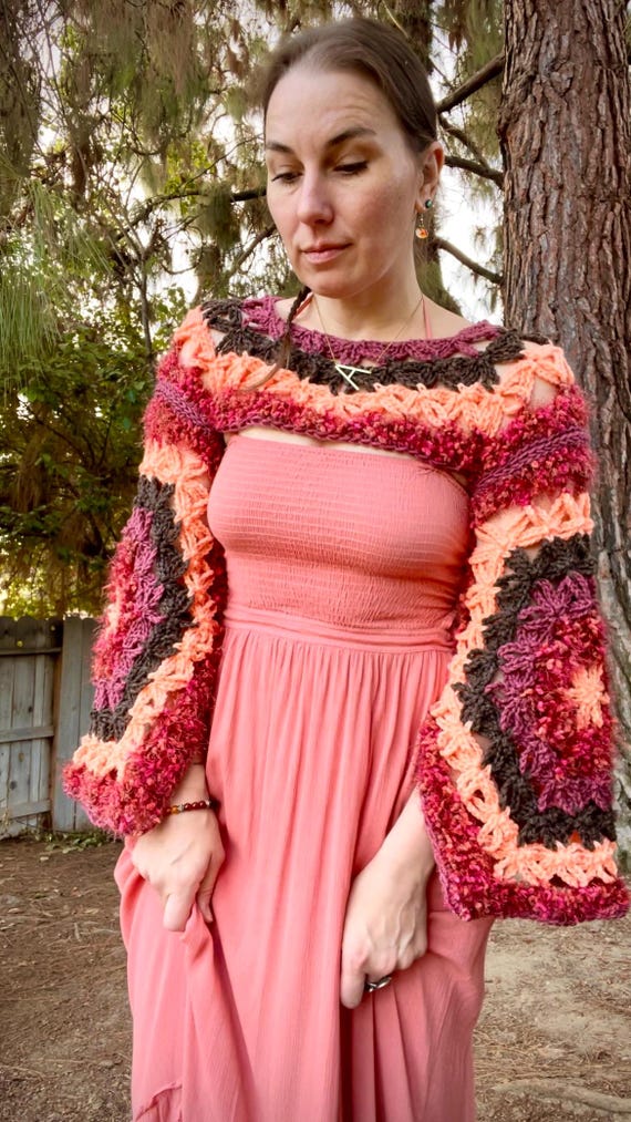 Crop Shrug Peach Sweater Shrug Sweater Autumn Crop Bolero Shrug