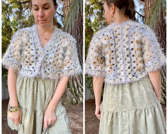 Cropped Cardigan Sweater Crop shrug sweater Unique shrug unique fashion mossy white fashion art clothing wearable art shrug READY TO SHIP