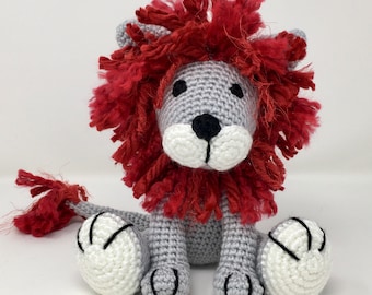 Lion with a red mane -MADE TO ORDER -Free Domestic Shipping, plush toy doll amigurumi stuffed animal gift nursery baby shower savanna