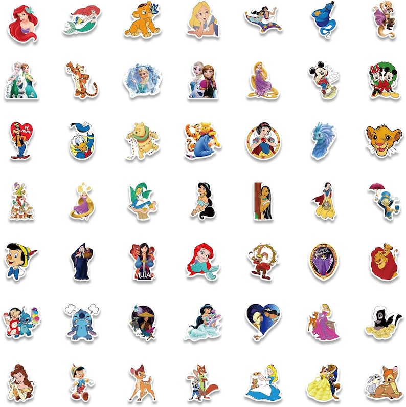 60pcs Disneyy Cartoon Stickers ,princess Waterproof Vinyl Laptop Decals ...