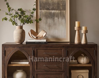 Gewölbter Sideboard-Schrank, Holz-Buffet-Credenza, Medienkonsole mit 3 Schubladen