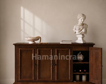 Wooden 4 Door Sideboard Cabinet, Classic Buffet Credenza, Farmhouse Console Storage