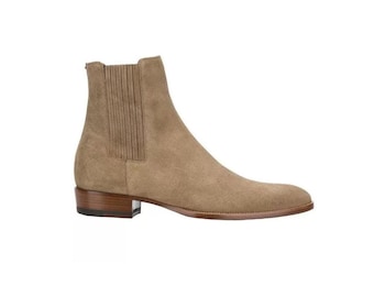 Ny handgjord mocka- och läderstövel i chelsea-material för män