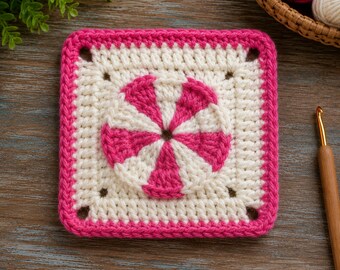 Crochet Pinwheel Granny Square Pattern PDF, Vintage Crochet Block, Retro Afghan Motif, Instant Download