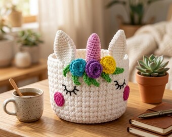 Crochet Unicorn Storage Basket Pattern, Amigurumi Organizer Basket, Nursery Decor Crochet Pattern, Cute Unicorn Gift DIY