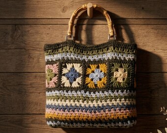 Crochet Flower Granny Square Bag Pattern PDF, Beginner Tote Tutorial (Digital Download)