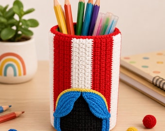 Crochet Circus Tent Pencil Holder Pattern, Desk Organizer Crochet Pattern, Amigurumi Storage Cup, PDF Instant Download