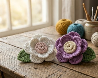 Gehaakt bloemenpatroon pdf | Zelfstudie gelaagde gehaakte bloemenappliqué | 3D bloemenversiering | Eenvoudig zelf gehaakt decor