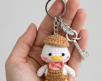 Crochet Little Duck Keychain, Crochet Mini Duck Keychain, Handmade Mini Crochet Amigurumi Duck Keychain, Amigurumi Duckling in Hats