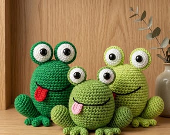 Gehaakt kikkerpatroon voor beginners, kawaii amigurumi-knuffel, eenvoudige pdf-niet-naaien (digitale download)