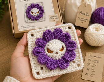 Skull Flower Granny Square Crochet Pattern | Gothic Granny Square PDF | Halloween Crochet Motif | Instant Digital Download
