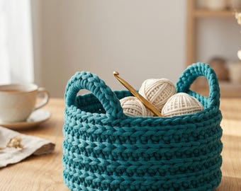 Patroon dik gehaakte mand pdf, haaktutorial opbergmand, moderne touwmand, beginnersvriendelijk interieurpatroon
