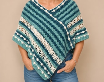 Gehaakte ponchopatroon pdf | Zelfstudie bohokanten poncho | Patroon omslagsjaal dames | Geschikt voor beginners