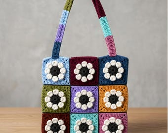 Crochet Granny Square Tote Bag Pattern PDF | Daisy Flower Crochet Bag | Boho Tote Bag | Beginner Friendly  | Summer Handmade Bag
