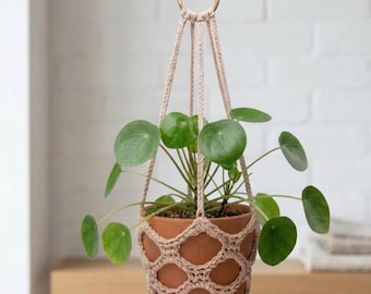 Patroon boho gehaakte plantenhanger pdf | Haakpatroon hangende plantenbak | Eenvoudige zelfstudie voor plantenhouder voor binnen | Modern gehaakt woondecoratie