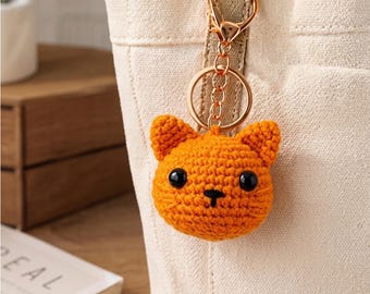 Kat sleutelhanger haakpatroon pdf, patroon schattige kitty sleutelhanger, amigurumi kat sleutelhanger, kawaii gehaakt cadeau, direct downloaden