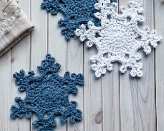 Patroon gehaakte sneeuwvlok onderzetters pdf, haakpatroon winteronderzetter, kersttafeldecor, vloerkleed sneeuwvlokmok, direct downloaden