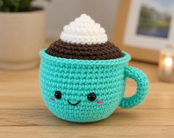 Crochet Hot Chocolate Pattern, Crochet Coffee Cup Pattern, Kawaii Amigurumi Coffee Mug PDF, Cute Hot Cocoa Crochet Pattern, Plush Desk Decor