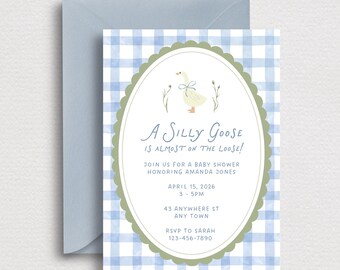 Silly Goose Digital Invite | Baby Shower Mobile Party Invitation | Editable Canva Template
