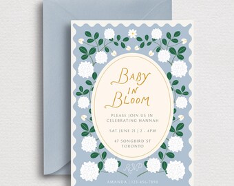 Hydrangea Baby Shower Digital Invite | Baby in Bloom Mobile Baby Party Invite | Editable Canva Invitation